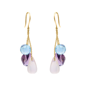 Shop Natural Rose Quartz, Blue Topaz & Amethyst Earrings In 18k Gold