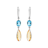 Trendy Natural Citrine With Blue Topaz Earrings In 18k Gold