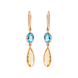 Trendy Natural Citrine With Blue Topaz Earrings In 18k Gold