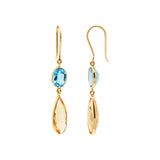 Trendy Natural Citrine With Blue Topaz Earrings In 18k Gold