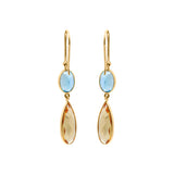 Trendy Natural Citrine With Blue Topaz Earrings In 18k Gold