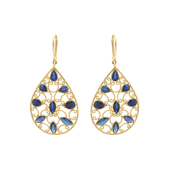 Molto Bello Gems - Natural Blue Sapphire Drop Earrings In 18k Gold