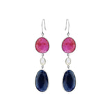 Molto Bello Gems - Natural Blue Sapphire, Ruby With Crystal Earrings In 18k Gold