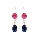 Molto Bello Gems - Natural Blue Sapphire, Ruby With Crystal Earrings In 18k Gold