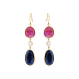 Molto Bello Gems - Natural Blue Sapphire, Ruby With Crystal Earrings In 18k Gold