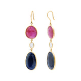 Molto Bello Gems - Natural Blue Sapphire, Ruby With Crystal Earrings In 18k Gold