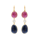 Molto Bello Gems - Natural Blue Sapphire, Ruby With Crystal Earrings In 18k Gold