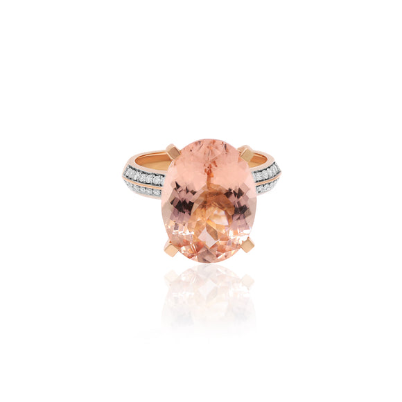 Natural Morganite Gemstone With Diamond 18k Rose Gold Ring