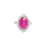 Precious Natural Ruby With Diamond 18k White Gold Ring