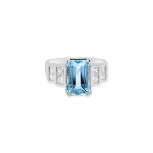 MOLTO BELLO GEMS - 18k White Gold Aquamarine Diamond Ring