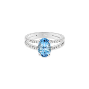 Molto Bello Gems 18k White Gold Aquamarine Diamond Ring