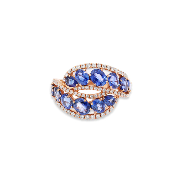 MOLTO BELLO GEMS - 18k Rose Gold Blue Sapphire Diamond Ring