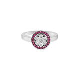 Round Shaped Natural Ruby With Diamond 18k White Gold Ring