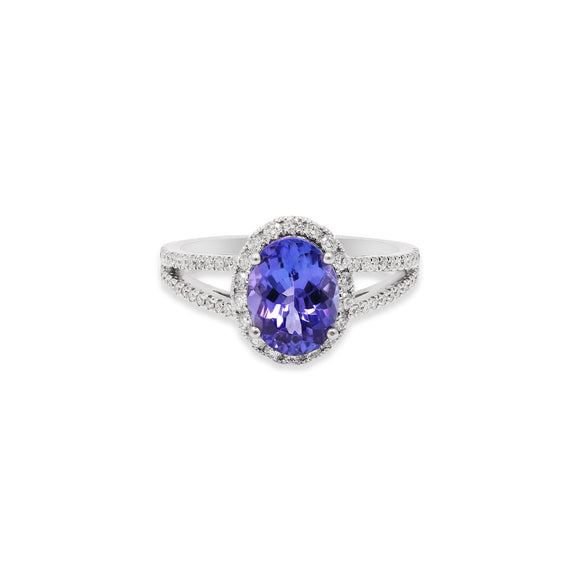 Natural Tanzanite With Diamond 18k White Gold Ring