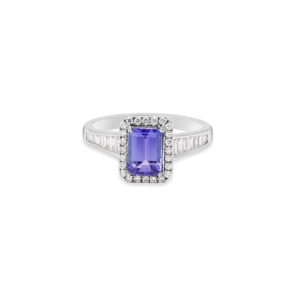 Latest Natural Tanzanite With Diamond 18k White Gold Ring