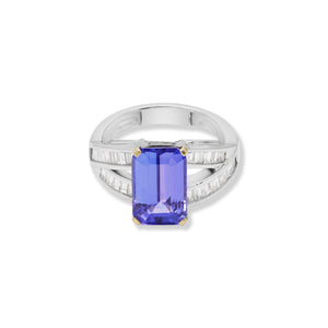 18k White Gold Natural Tanzanite With Diamond Ring