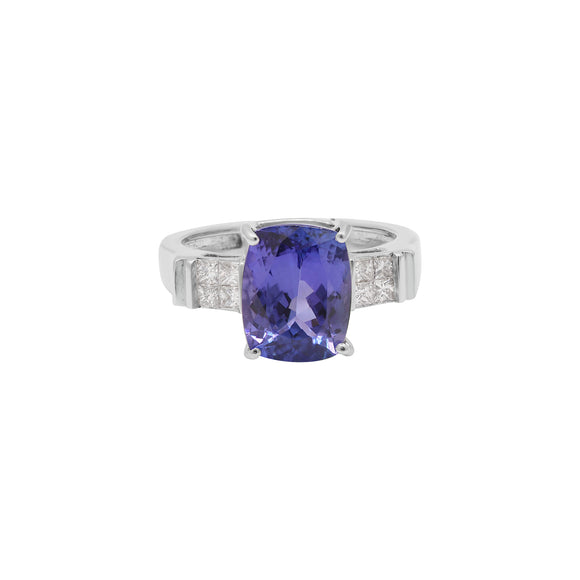 MOLTO BELLO GEMS - Natural Tanzanite With Diamond Ring In 18k White Gold