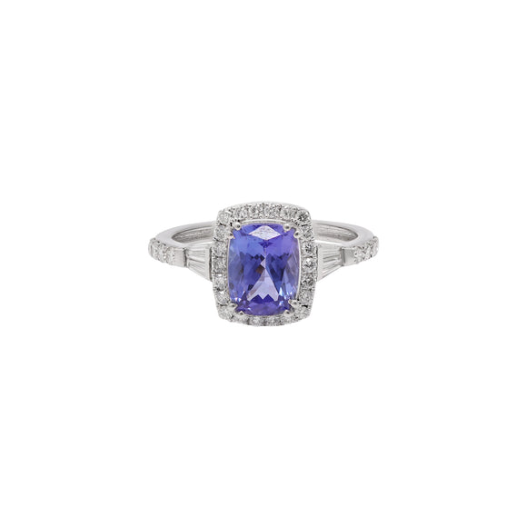 Molto Bello Gems - Natural Tanzanite With Diamond Ring In 18k White Gold