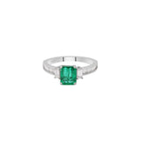 Natural Emerald With Diamond 18k White Gold Ring