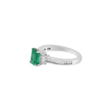 Natural Emerald With Diamond 18k White Gold Ring