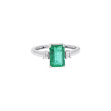 Molto Bello Gems - Natural Emerald With Diamond 18k White Gold Ring