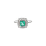 Square Natural Emerald With Diamond 18k White Gold Ring