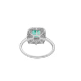 Square Natural Emerald With Diamond 18k White Gold Ring