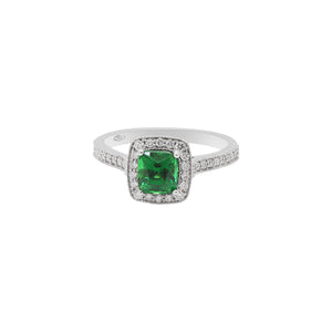 Natural Tsavorite With Diamond Ring In 18k White Gold