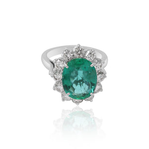 Oval Shape Natural Emerald 18K White Gold Engagement Ring