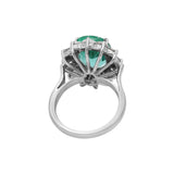 Oval Shape Natural Emerald 18K White Gold Engagement Ring