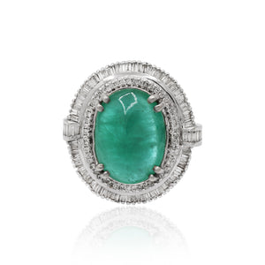 Oval Plain Emerald Gemstone 18K White Gold Ring
