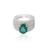 18K White Gold Five Layer Diamond And Emerald Ring