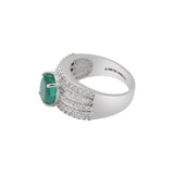 18K White Gold Five Layer Diamond And Emerald Ring