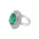 18K White Gold Diamond And Natural Oval Emerald Ring