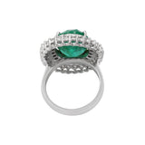 18K White Gold Diamond And Natural Oval Emerald Ring