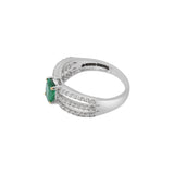 18K Solid White Gold Oval Emerald Gemstone And Diamond Ring