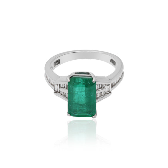 Rectangle Emerald And Baguette Diamond Gold Ring
