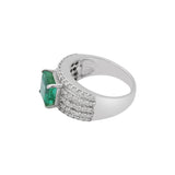Square Natural Emerald And Diamond 18K Gold Ring