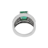 Square Natural Emerald And Diamond 18K Gold Ring