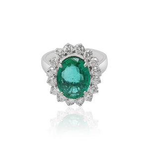 Big Oval Emerald And Diamond 18K White Gold Ring