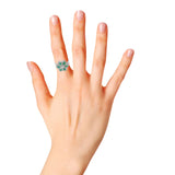 Flower Shape Natural Emerald And Diamond Gold Ring