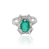 Oval Emerald Gemstone And Baguette Diamond Gold Ring