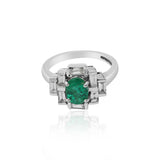 Baguette Diamond And Natural Oval Emerald Gemstone Ring