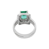 Square Natural Green Emerald And Diamond Solid Gold Ring