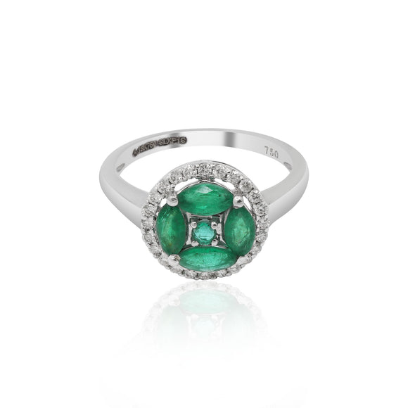 18K Gold Marquise And Round Emerald Gemstone Ring