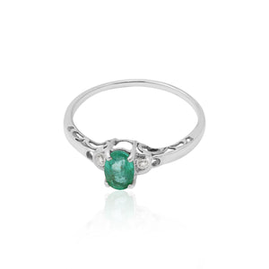 18K Solid Gold Oval Emerald And Diamond Ring